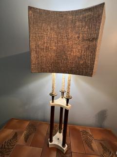 Tommi Parzinger MID CENTURY MODERN BRASS AND MARBLE LAMP WITH ORIGINAL UNUSUAL SHADE - 3168054