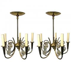 Tommi Parzinger MID CENTURY PAIR OF STUNNING BRASS AND CRYSTAL FLORET CHANDELIERS - 3734098