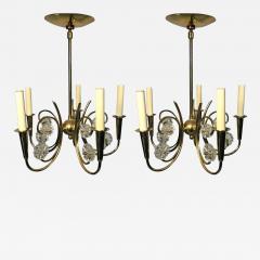 Tommi Parzinger MID CENTURY PAIR OF STUNNING BRASS AND CRYSTAL FLORET CHANDELIERS - 3740259