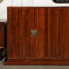 Tommi Parzinger Mid Century Fluted Walnut Sideboard w Sculptural Brass Pulls by Tommi Parzinger - 4489914