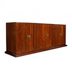 Tommi Parzinger Mid Century Fluted Walnut Sideboard w Sculptural Brass Pulls by Tommi Parzinger - 4489921