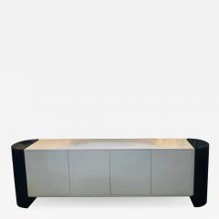 Tommi Parzinger Mid Century Modernist Long Black and White Lacquered Credenza Sideboard Cabinet - 1251521