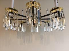 Tommi Parzinger Midcentury Brass and Black Crystal Eight Arm Chandelier Parzinger Style - 593929