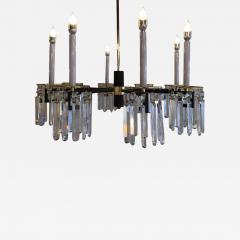 Tommi Parzinger Midcentury Brass and Black Crystal Eight Arm Chandelier Parzinger Style - 595386