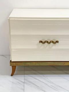 Tommi Parzinger Monumental Ivory Lacquered and Aged Brass Credenza Style of Tommi Parzinger - 3175923