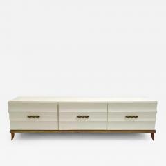 Tommi Parzinger Monumental Ivory Lacquered and Aged Brass Credenza Style of Tommi Parzinger - 3178796