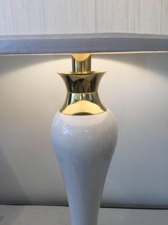 Tommi Parzinger Pair of Tommi Parzinger Style Porcelain Brass Lamps - 1243683