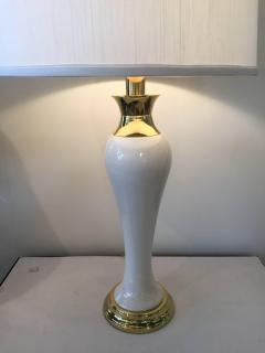 Tommi Parzinger Pair of Tommi Parzinger Style Porcelain Brass Lamps - 1243687