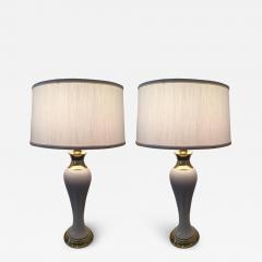 Tommi Parzinger Pair of Tommi Parzinger Style Porcelain Brass Lamps - 1243988