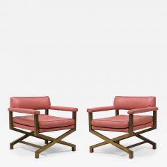 Tommi Parzinger Pair of Upholstered Campaign Armchairs Attributed to Tommi Parzinger - 4289871