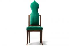 Tommi Parzinger Set of 14 Tommi Parzinger Style Dining Chairs in Green Velvet with Walnut Frames - 3495073