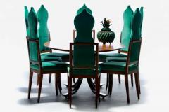 Tommi Parzinger Set of 14 Tommi Parzinger Style Dining Chairs in Green Velvet with Walnut Frames - 3495093