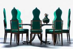 Tommi Parzinger Set of 14 Tommi Parzinger Style Dining Chairs in Green Velvet with Walnut Frames - 3495095