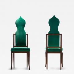 Tommi Parzinger Set of 14 Tommi Parzinger Style Dining Chairs in Green Velvet with Walnut Frames - 3496509