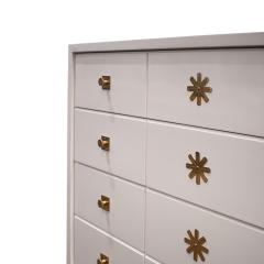 Tommi Parzinger Tommi Parzinger Chest of Drawers in White Lacquer with Brass Pulls 1950s Signed - 3937714