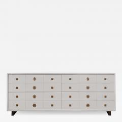 Tommi Parzinger Tommi Parzinger Chest of Drawers in White Lacquer with Brass Pulls 1950s Signed - 3940134