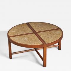 Tommi Parzinger Tommi Parzinger Coffee Table with Walnut and Travertine USA 1950s - 4787377