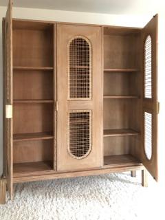 Tommi Parzinger Tommi Parzinger Early Important Tall Cabinet Bookcase Limed Sawed Oak Cane Door - 1385392