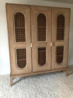 Tommi Parzinger Tommi Parzinger Early Important Tall Cabinet Bookcase Limed Sawed Oak Cane Door - 1385395