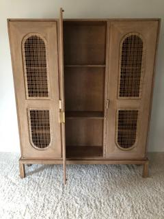 Tommi Parzinger Tommi Parzinger Early Important Tall Cabinet Bookcase Limed Sawed Oak Cane Door - 1385409