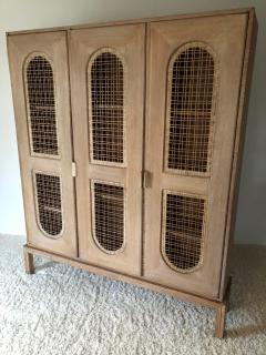 Tommi Parzinger Tommi Parzinger Early Important Tall Cabinet Bookcase Limed Sawed Oak Cane Door - 1385428