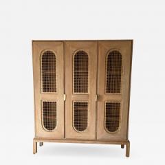 Tommi Parzinger Tommi Parzinger Early Important Tall Cabinet Bookcase Limed Sawed Oak Cane Door - 1387459