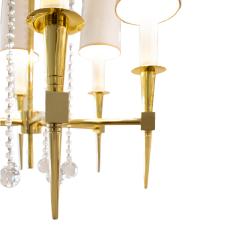 Tommi Parzinger Tommi Parzinger Elegant 6 Arm Chandelier in Brass with Crystal Beads 1950s - 3598546
