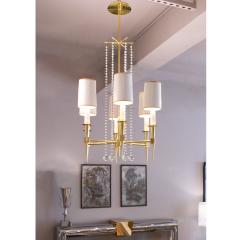 Tommi Parzinger Tommi Parzinger Elegant 6 Arm Chandelier in Brass with Crystal Beads 1950s - 3598549