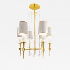 Tommi Parzinger Tommi Parzinger Elegant 6 Arm Chandelier in Brass with Crystal Beads 1950s - 3602697