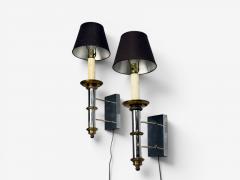 Tommi Parzinger Tommi Parzinger Large Wall Sconces Chromed Steel Brass Fabric USA 1950s - 4599338