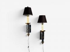 Tommi Parzinger Tommi Parzinger Large Wall Sconces Chromed Steel Brass Fabric USA 1950s - 4599339