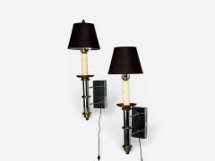 Tommi Parzinger Tommi Parzinger Large Wall Sconces Chromed Steel Brass Fabric USA 1950s - 4599340