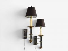 Tommi Parzinger Tommi Parzinger Large Wall Sconces Chromed Steel Brass Fabric USA 1950s - 4599341