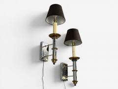 Tommi Parzinger Tommi Parzinger Large Wall Sconces Chromed Steel Brass Fabric USA 1950s - 4599342