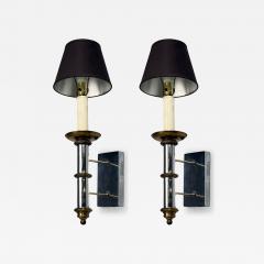 Tommi Parzinger Tommi Parzinger Large Wall Sconces Chromed Steel Brass Fabric USA 1950s - 4601723