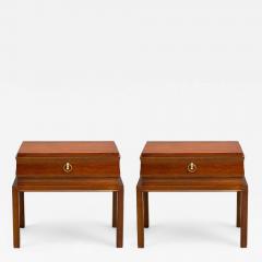 Tommi Parzinger Tommi Parzinger Mahogany Brass Low Nightstands USA 1960s - 4241937