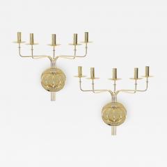 Tommi Parzinger Tommi Parzinger Pair of Impressive 5 Arm Wall Sconces in Polished Brass 1950s - 1927818