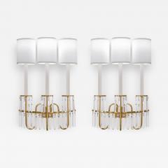 Tommi Parzinger Tommi Parzinger Pair of Rare and Important 3 Arm Sconces with Crystals 1950s - 4010372