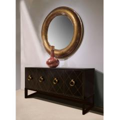 Tommi Parzinger Tommi Parzinger Rare Hand Tooled Black Leather Credenza 1940s Signed  - 3380088