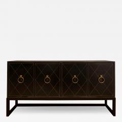 Tommi Parzinger Tommi Parzinger Rare Hand Tooled Black Leather Credenza 1940s Signed  - 3383862