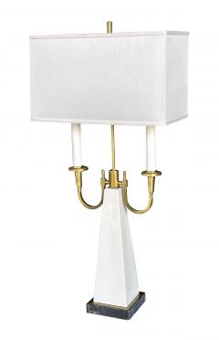 Tommi Parzinger Tommi Parzinger Style 1950s Two light Brass and Ceramic Bouilotte Lamp - 3946526