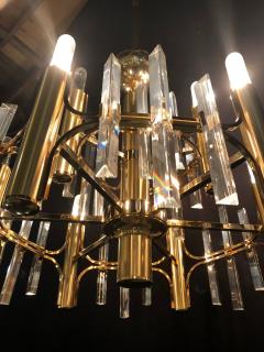 Tommi Parzinger Tommi Parzinger Style Brass Chandelier Cylindrical Lights Crystal Prisms - 3003000