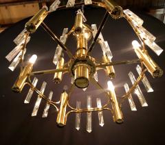 Tommi Parzinger Tommi Parzinger Style Brass Chandelier Cylindrical Lights Crystal Prisms - 3003002