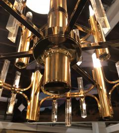 Tommi Parzinger Tommi Parzinger Style Brass Chandelier Cylindrical Lights Crystal Prisms - 3003003