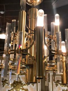 Tommi Parzinger Tommi Parzinger Style Brass Chandelier Cylindrical Lights Crystal Prisms - 3003006