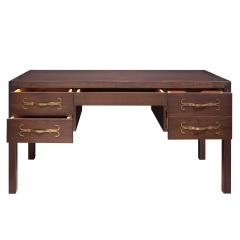 Tommi Parzinger Tommi Parzinger Superb Desk in Walnut with Etched Brass Hardware 1960s Signed  - 2197604