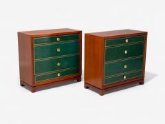 Tommi Parzinger Tommi Parzinger Wood Brass Green Leather Chests of Drawers USA 1950s - 4259862