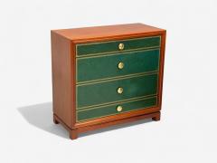 Tommi Parzinger Tommi Parzinger Wood Brass Green Leather Chests of Drawers USA 1950s - 4259866