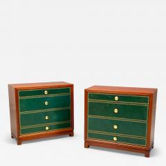 Tommi Parzinger Tommi Parzinger Wood Brass Green Leather Chests of Drawers USA 1950s - 4262842