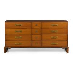 Tommi Parzinger for Charak American Mid Century Walnut and Brass Twelve Drawer C - 4631040